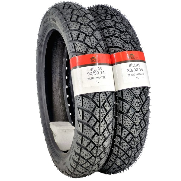 Billas Set 80/90-14 ve 90/90-14 BL200 TL 4PR Motosiklet Kış Lastiği Ön Arka Takım
