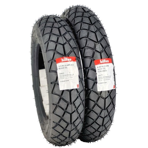 Billas Set 90/90-12 Ve 3.50-10 Bl035 Tl 4Pr Motosiklet Lastiği Ön Arka Takım
