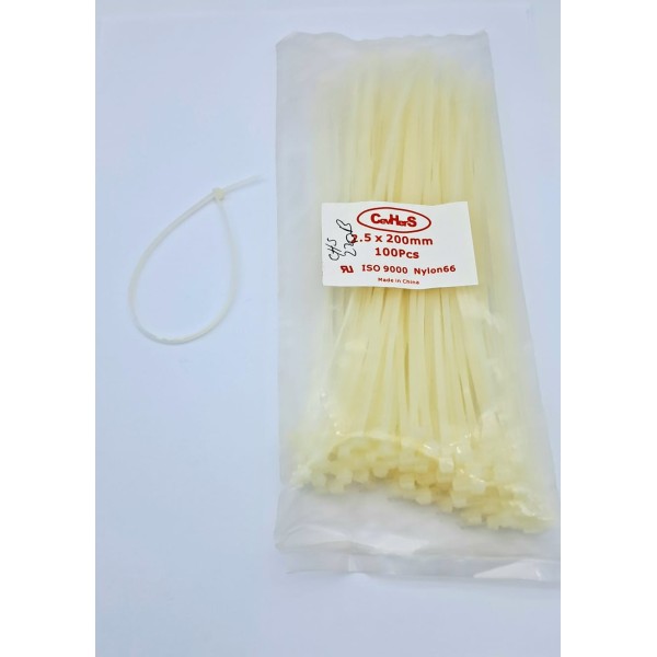 CIRT 2,5 MM X 200MM KABLO BAĞI İTHAL BEYAZ  (1 PAKET = 100 ADET )