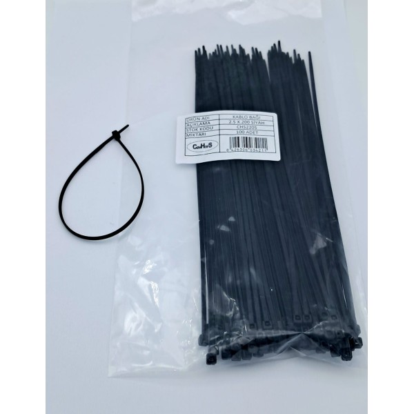 CIRT 2,5 MM X 200MM KABLO BAĞI İTHAL SİYAH  (1 PAKET = 100 ADET )