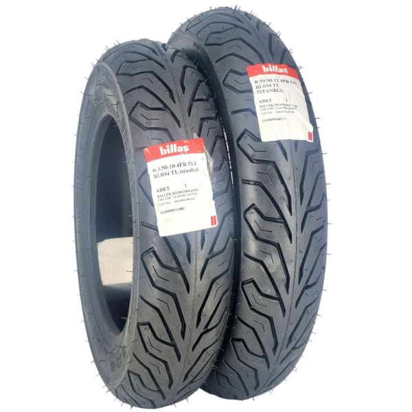 Billas Set 90/90-12 Ve 3.50-10 Bl034 Tl 4Pr Motosiklet Lastiği Ön Arka Takım Billas Set 90/90-12 Ve 3.50-10 Bl034 Tl 4Pr Motosiklet Lastiği Ön Arka Takım
