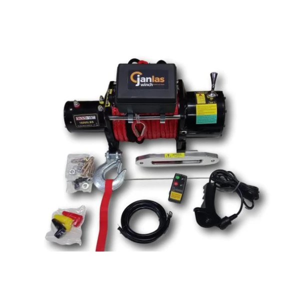 Janlas Extreme 16000 Lb Sentetik Kırmızı Halat 4X4 Offroad Ve Oto Kurtarıcı Vinç 24V