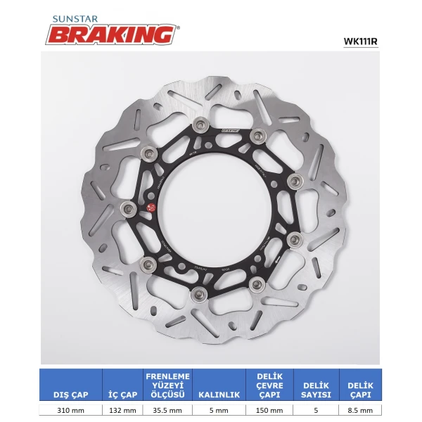 Yamaha R6 / Fz8 / Xtz 1200 Dalgali Ön Performans Fren Di̇ski̇ (Sağ)