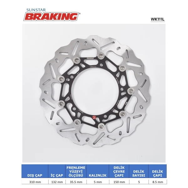 Yamaha R6 / Fz8 / Xtz 1200 Dalgali Ön Performans Fren Di̇ski̇ (Sol)