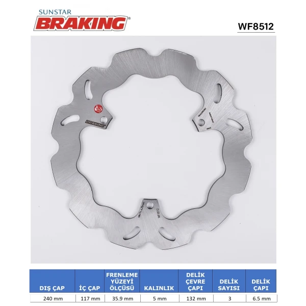 Yamaha X-Max 250 Dalgali Arka Fren Di̇ski̇ ( Üç Deli̇k ) ( 2010>2017 )