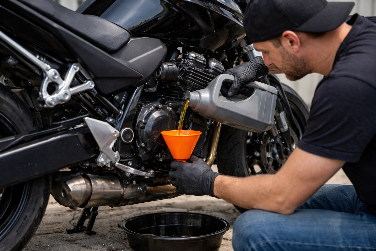 Motosiklete yap dolumu yapan kullanıcı